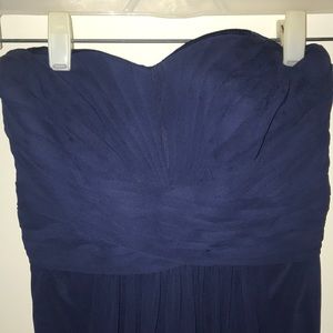 Long strapless chiffon dress in navy
